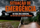 Município decreta situação de emergência após avaliação dos danos causados pelas chuvas intensas