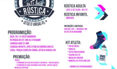 Rústica de Getúlio Vargas acontece em 26 de novembro com premiação em dinheiro