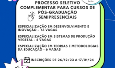 Processo seletivo complementar oferece vagas em cursos de pós-graduação semipresenciais e gratuitos do Campus Sertão