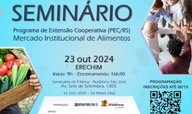 Inscrições para o Seminário Programa de Extensão Cooperativa e Mercados Institucionais segue até o dia 20 de outubro