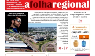 A Folha Regional. Ano 25, nº 1301; Getúlio Vargas RS, 15 de novembro de 2024.