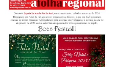 ESPECIAL NATAL 2024 - A Folha Regional. Ano 25, Nº 1.307. Getúlio Vargas RS, 24 e 25 de dezembro de 2024.