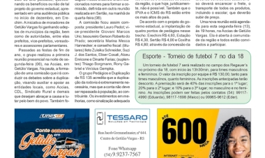 Comunidade regional debate sobre a duplicação e o aumento de pontos de pedágios na ERS-135 / Esporte - Torneio de futebol 7 no dia 18