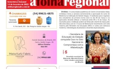 A Folha Regional. Ano 25, nº 13.014; Getúlio Vargas RS, 14 de fevereiro de 2025.