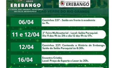 Erebango 37 Anos - Programação de aniversário inicia no domingo (06)