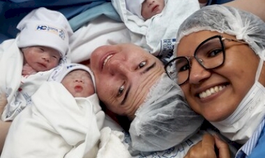 Amor Múltiplo: os trigêmeos Matteo, Kaori e Gael chegaram ao mundo aos cuidados da equipe do Hospital de Clínicas 