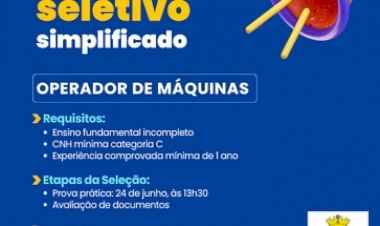 Município de Getúlio Vargas abre processo seletivo  para contratação de Operador de Máquinas