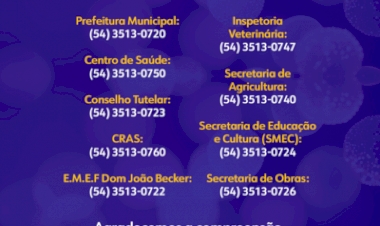 Novos telefones da Prefeitura de Ipiranga do Sul