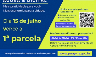 Vence em 15 de julho a primeira parcela  do IPTU 2025 de Getúlio Vargas