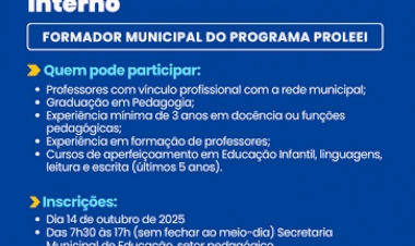 Prefeitura abre chamada pública para Formador(a) Municipal do Programa ProLEEI