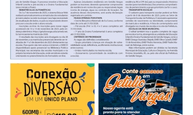 Matrículas 2026 na Rede Municipal de Getúlio Vargas terão inscrições on-line e atendimento presencial para famílias