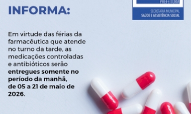 Farmácia Central altera temporariamente horário  de entrega de medicamentos controlados em Getúlio Vargas