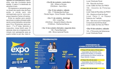 Expo Getúlio Vargas 2026 - Arena de Shows e palco 2 terão atrações culturais nos quatro dias de feira