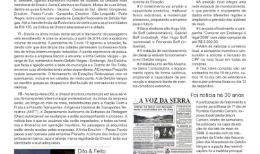 Sai a Unesul e entram a Planalto e Ouro e Prata, por Neivo A T Fabris. Edição de 08/5/2026