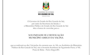 Getúlio Vargas receberá certificação Município  Amigo da Vacina no dia 2 de junho