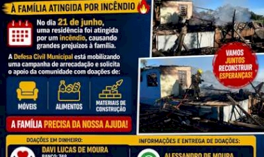 Campanha da Defesa Civil de Erebango em auxílio a família que teve casa destruída por incêndio