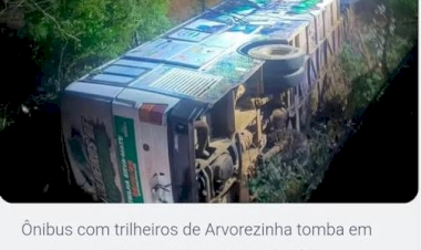 Ônibus com trilheiros cai de ponte na RS-324