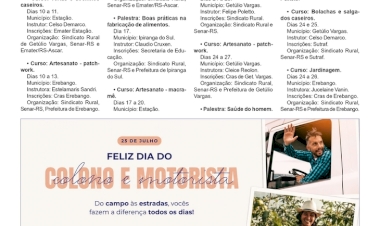 Cursos do Sindicato Rural de Getúlio Vargas e Senar-RS para agosto