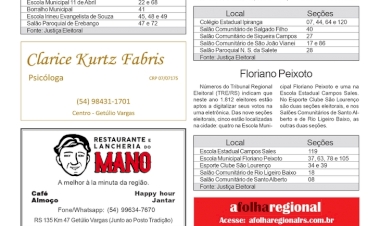 Eleições 2026 - As seções eleitorais de Erebango, Ipiranga do Sul e Floriano Peixoto