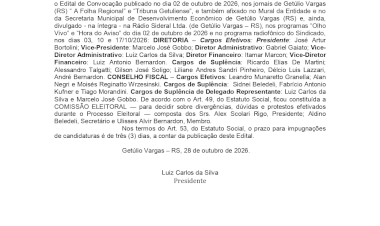 Sindicato Rural de Getúlio Vargas - Eleições Sindicais /  EDITAL