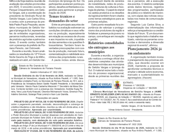 Sindicato Rural - Fóruns Norte Gaúcho do Trigo e do Milho e da Soja 2025 passam por avaliação e já projetam edição de 2026.  Editais e Boletins Legislativos