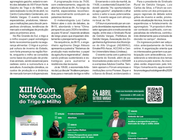 Fórum Norte Gaúcho do Trigo e do Milho reúne especialistas e projeta cenários para o agro em 2026
