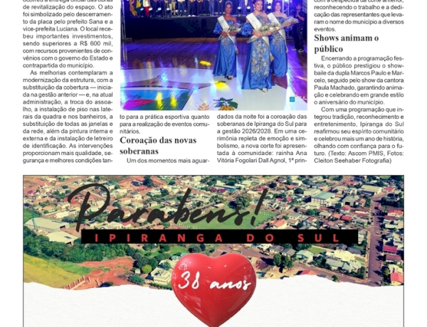 Ipiranga do Sul 38 Anos - Entrega da revitalização do Centro Esportivo Municipal