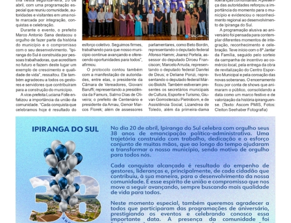 Ipiranga do Sul 38 Anos - Grande festa e programação diversificada para comemorar o aniversário.