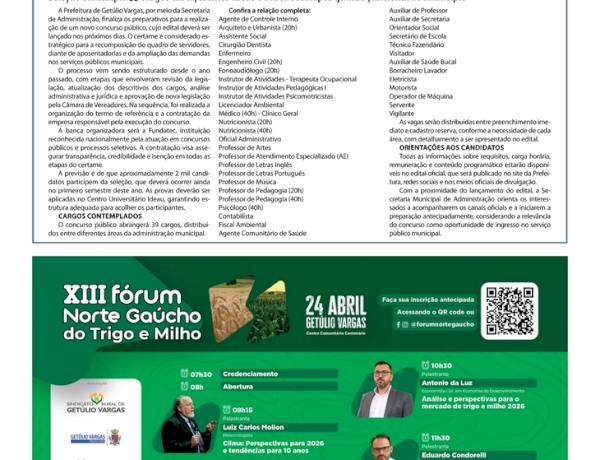 Prefeitura de Getúlio Vargas prepara novo concurso público com edital previsto para os próximos dias