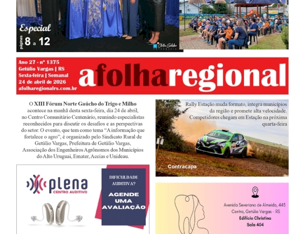 A FOLHA REGIONAL, Ano 27, nº 1.375. Getúlio Vargas RS, 24 de abril de 2026.