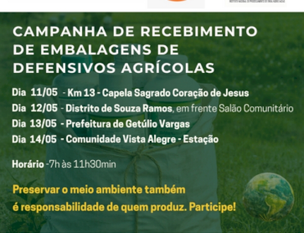 Campanha de recebimento de embalagens de defensivos agrícolas mobiliza produtores rurais