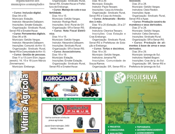 Sindicato Rural de Getúlio Vargas e Senar-RS promovem cursos na região em parceria com prefeituras e entidades