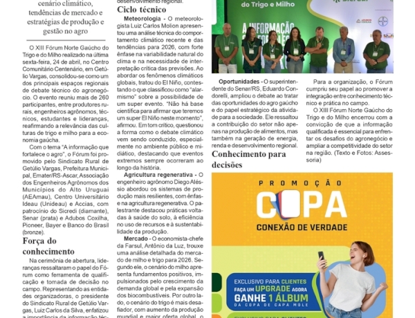 Fórum Norte Gaúcho do Trigo e do Milho reúne mais de 260 participantes em Getúlio Vargas