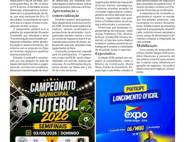 Expo Getúlio Vargas 2026 terá lançamento oficial no dia 6 de maio com palestra e apresentação da feira