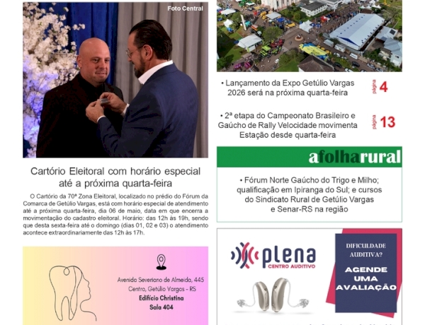 A FOLHA REGIONAL Ano 27, nº 1.376. Getúlio Vargas RS, 01 de maio de 2026.