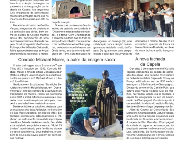 Imagem sacra de São Marcelino Champagnat já está no alto da Capela