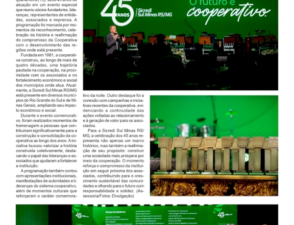 Sicredi Sul Minas celebra 45 anos valorizando sua trajetória e o compromisso com o desenvolvimento regional