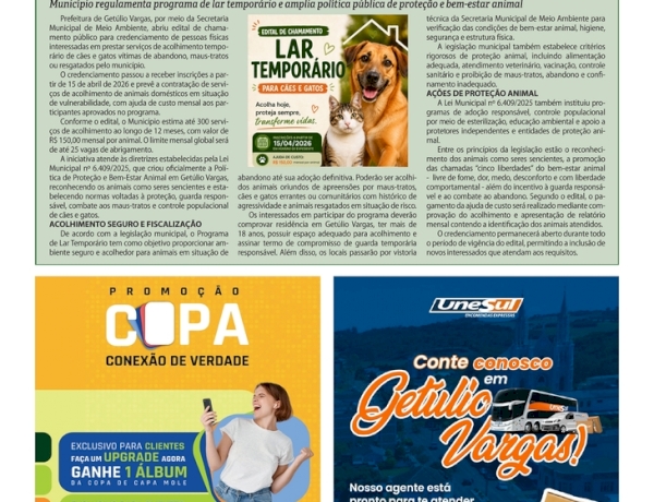 Prefeitura de Getúlio Vargas abre credenciamento para acolhimento temporário de animais vítimas de abandono e maus-tratos