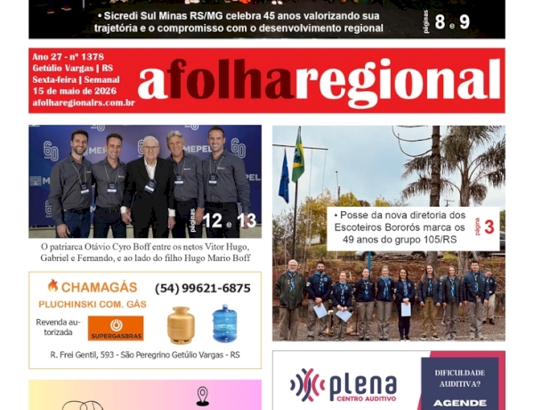 A FOLHA REGIONAL, Ano 27, nº 1.378. Getúlio Vargas RS, 15 de maio de 2026.