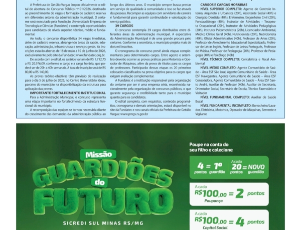 Prefeitura de Getúlio Vargas - Abertas as inscrições para o concurso público para preenchimento de 54 vagas e cadastro reserva