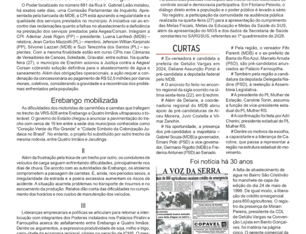 Câmara de Vereadores instala CPI, por Neivo A T Fabris. Edição 29/5/2026.