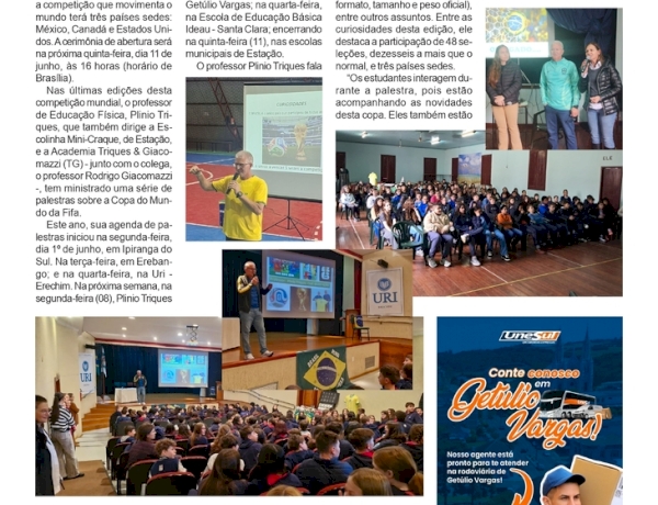 Professor Plinio Triques ministra palestras em escolas da região sobre a Copa do Mundo