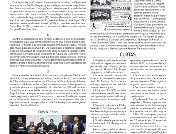 A CPI dos Serviços de Água e Esgoto na colenda local, por Neivo A T Fabris. Edição de 05/6/2026.