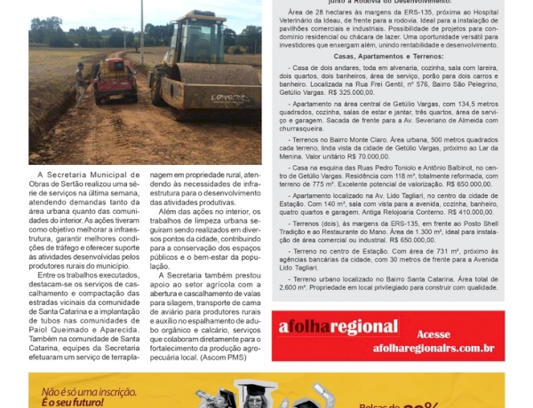 Ações da Secretaria de Obras de Sertão na cidade e no interior.