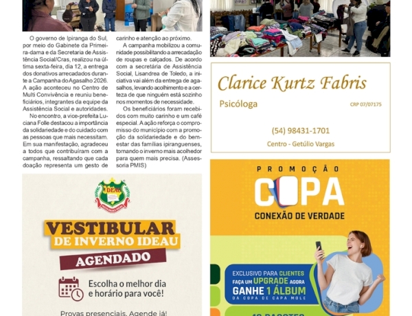 Campanha do Agasalho leva solidariedade e acolhimento às famílias em Ipiranga do Sul