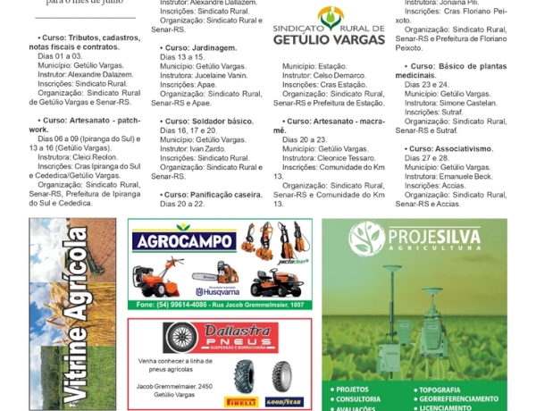 Cursos do Sindicato Rural de Getúlio Vargas e Senar-RS na região