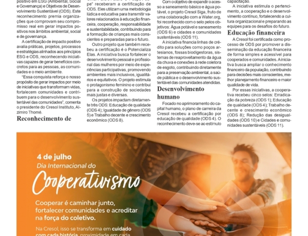 Cresol conquista selos de impacto positivo em ESG e ODS
