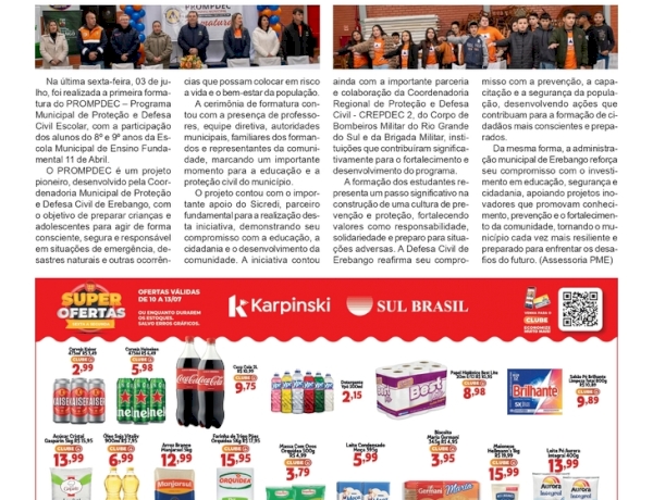 Projeto pioneiro da Defesa Civil de Erebango celebra a primeira formatura da Prompdec