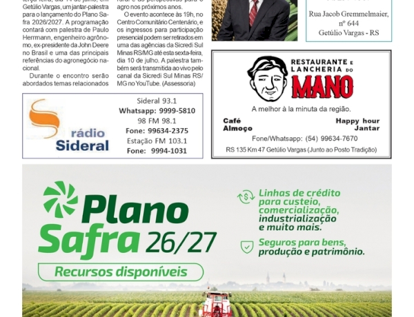 Lançamento do Plano Safra 26/27 do Sicredi Sul Minas será com jantar-palestra no dia 14