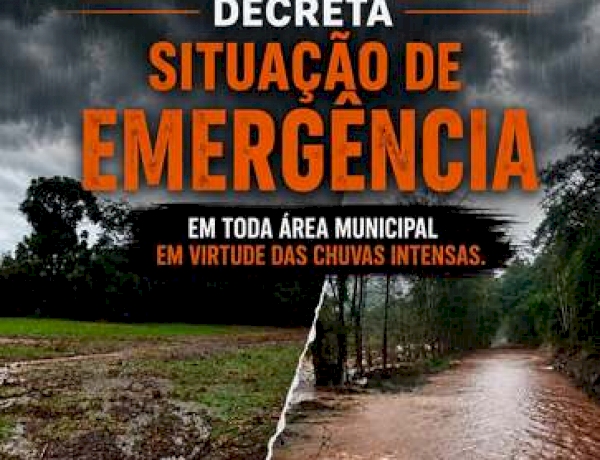 Município decreta situação de emergência após avaliação dos danos causados pelas chuvas intensas